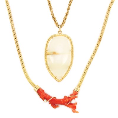 Lot 926 - Two Gold and Hardstone Necklaces