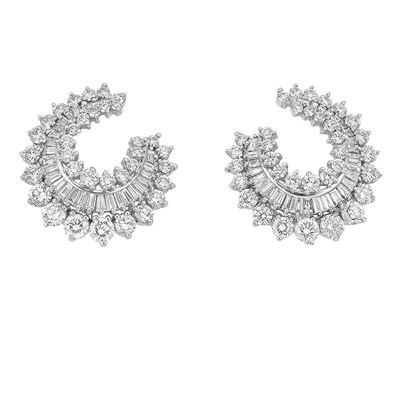 Lot 456 - Pair of White Gold and Diamond Earrings
