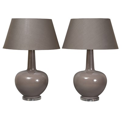 Lot 182 - Pair of Taupe Porcelain Lamps Height 24 inches.