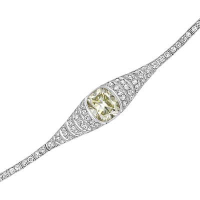 Lot 497 - Platinum, Fancy Colored Diamond and Diamond Bracelet