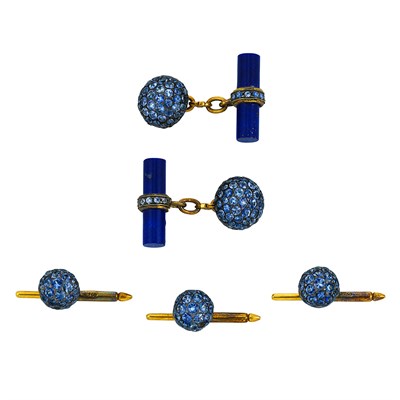 Lot 153 - Gold, Blackened Silver, Sapphire and Lapis Dress Set