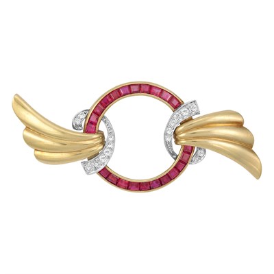 Lot 254 - Gold, Platinum, Ruby and Diamond Brooch