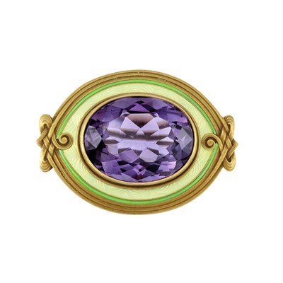 Lot 136 - Antique Gold, Amethyst and Enamel Pendant-Brooch