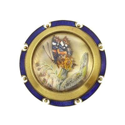 Lot 37 - Antique Gold, Reverse Crystal Intaglio and Royal Blue Enamel Brooch