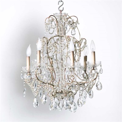Lot 476 - French Metal and Glass Six-Light Chandelier...