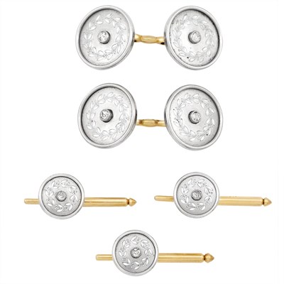 Lot 70 - Belle Epoque Gold, Platinum, Diamond and White Enamel Dress Set