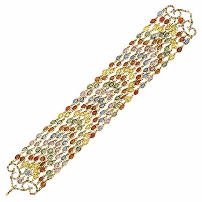 Lot 92 - Nine Strand Gold and Multicolored Sapphire Chain Bracelet