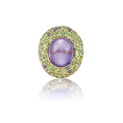 Lot 408 - Gold, Cabochon Amethyst and Peridot Ring
