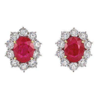 Lot 393 - Pair of Ruby and Diamond Earrings
