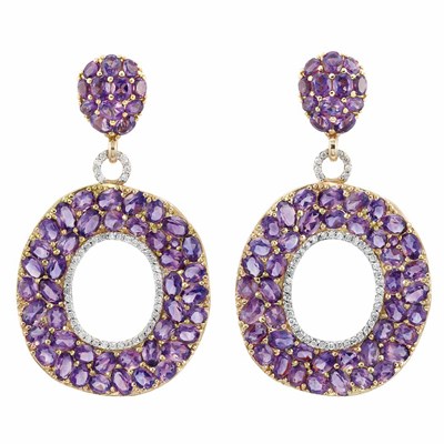 Lot 269 - Pair of Gold, Amethyst and Diamond Pendant-Earclips