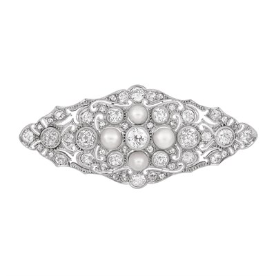 Lot 67 - Belle Epoque Platinum, Pearl and Diamond Brooch