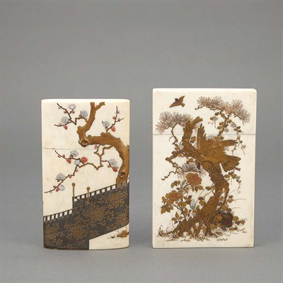 Lot 480 - Two Japanese Shibayama Ivory Card Cases Meiji...