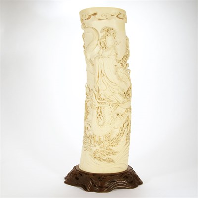 Lot 475 - Japanese Tall Ivory Vase Meiji Period Of...