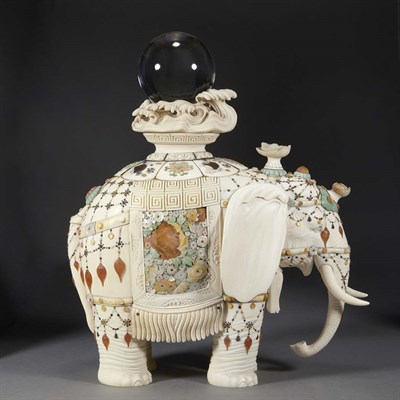Lot 479 - Japanese Shibayama Ivory Figure of an Elephant...