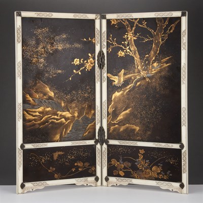 Lot 478 - Japanese Shibayama Ivory Two-Panel Jade Screen...