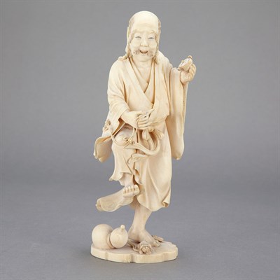 Lot 474 - Japanese Ivory Immortal Meiji Period Carved...
