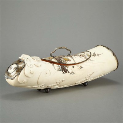 Lot 473 - Japanese Shibayama Ivory Bird-Form Vessel...