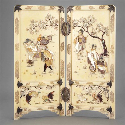 Lot 472 - Japanese Shibayama Ivory Two-Panel Table...