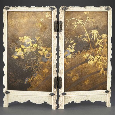 Lot 236 - Japanese Shibayama Two-Panel Table Screen...