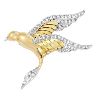 Lot 119 - Gold, Platinum and Diamond Swallow Clip
