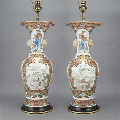 Lot 1462 - Pair of Japanese Porcelain Vases Each mounted...