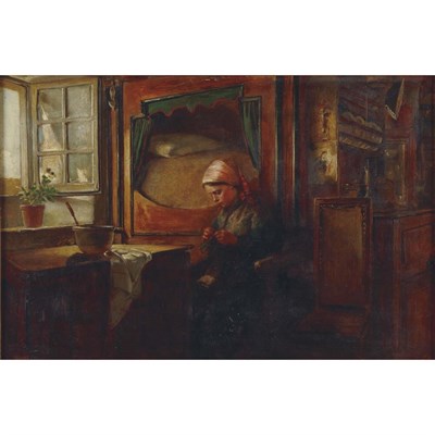 Lot 20 - Manner of Abraham Solomon Girl Knitting Before...