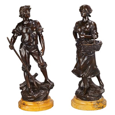Lot 679 - Pair of Bronze Figures of a Courting Couple...