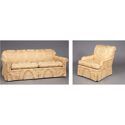 Lot 419 - Silk Upholstered Sofa and Armchair Length of...