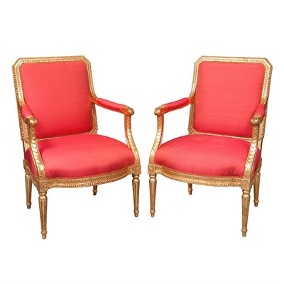 Lot 816 - Pair of Louis XVI Style Gilt-Wood Fauteuils...