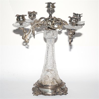 Lot 267 - Silver Plated and Cut Glass Five-Light...