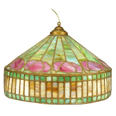 Lot 385 - Arts and Crafts Leaded Glass Hanging Fixture...