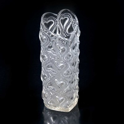 Lot 1587 - Lalique Frosted Glass Heart Molded Bud Vase...