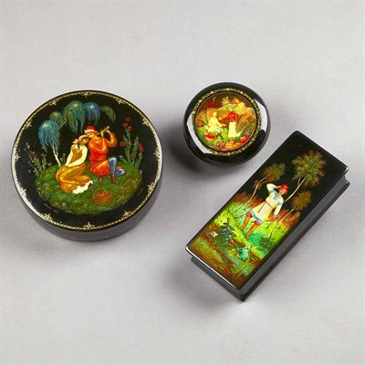Lot 1518 - Group of Three Russian Lacquered Boxes...
