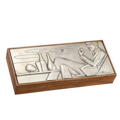 Lot 1527 - Continental Silver Inlaid Wood Smoking Box...