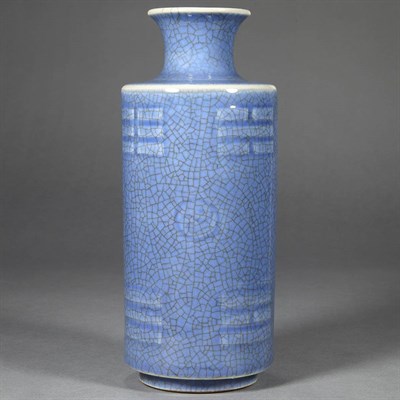 Lot 296 - Chinese Blue Glazed Porcelain Rouleau Vase...
