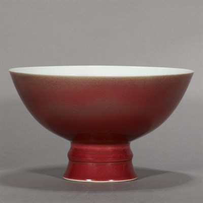 Lot 409 - Chinese Copper Red Glazed Porcelain Stem Bowl...