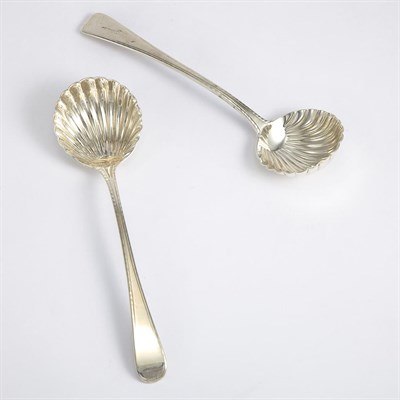 Lot 1505 - Pair of George III Silver Shell-Form Serving...