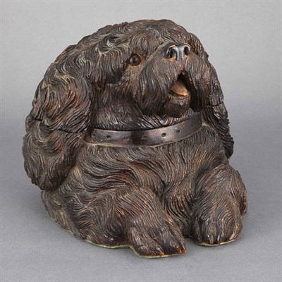 Lot 1531 - Carved and Stained Wood Dog-Form Biscuit Box...
