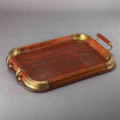 Lot 1605 - Brass Bound Oak Drinks Tray Length 15 inches.