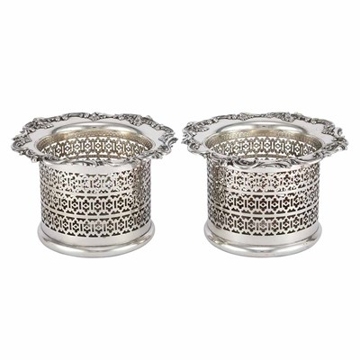 Lot 1560 - Pair of Silver Plated Pierced Bottle Holders...