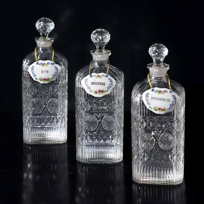 Lot 1558 - Set of Three American Molded Glass Decanters...