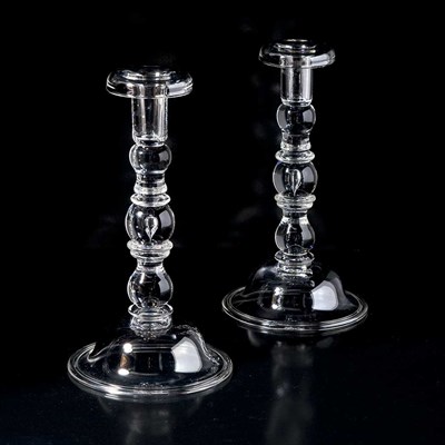 Lot 1590 - Pair of Steuben Teardrop Glass Candlesticks...