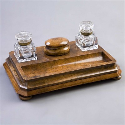 Lot 1533 - English Glass and Walnut Inkstand Length 15...