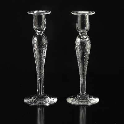 Lot 1555 - Pair of Cut Glass Candlesticks Height 10 3/4...