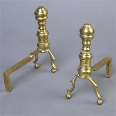 Lot 1554 - Pair of American Brass Miniature Andirons...