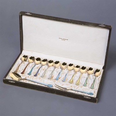 Lot 1525 - Set of Twelve David Anderson Silver and Enamel...