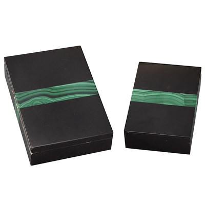 Lot 1516 - Two Malachite and Onyx Dresser Boxes Length of...