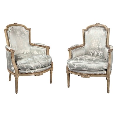 Lot 343 - Pair of Louis XVI Painted Bergeres Each...