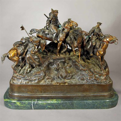 Lot 374 - Bronze Figural Group Titled Crossing the...