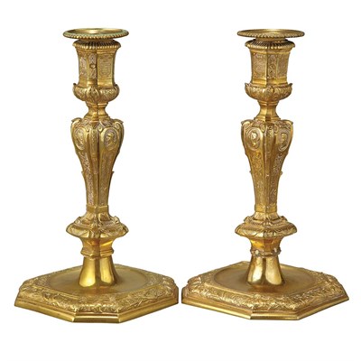 Lot 375 - Pair of Regence Style Gilt-Bronze Candlesticks...